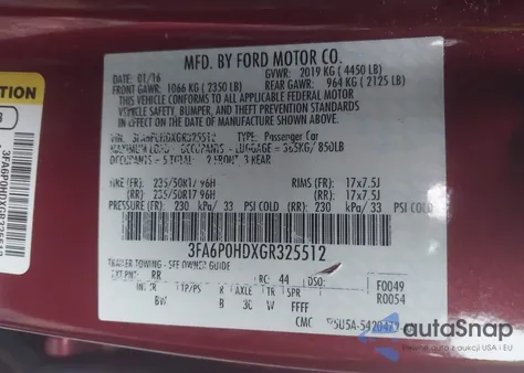 2016 Ford Fusion Se from USA, damaged, VIN 3FA6P0HDXGR325512